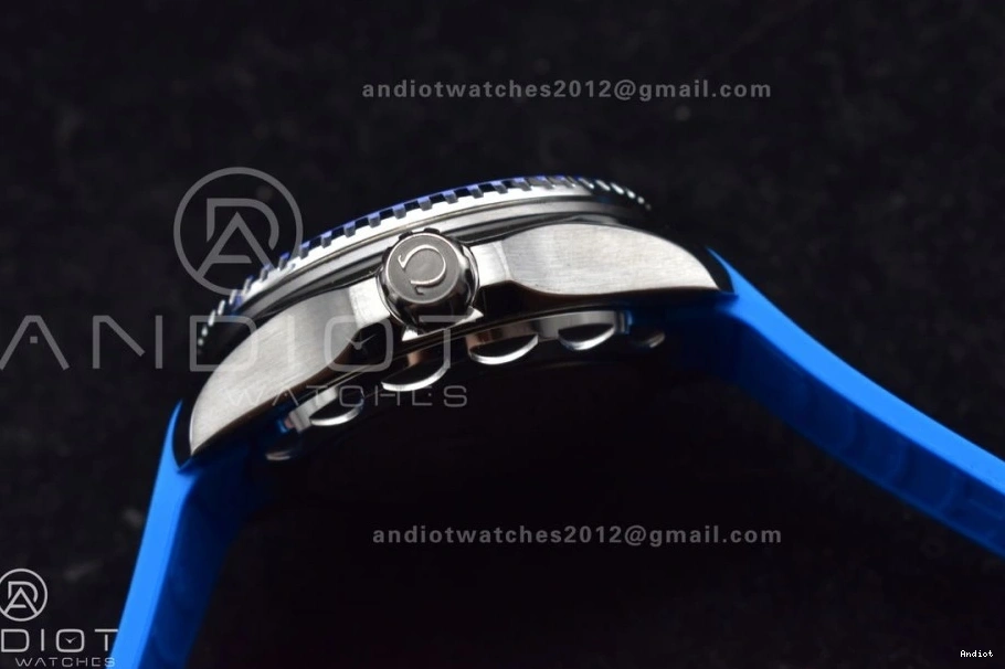 TF 1:1 6000M Dial Seamaster Black Deep Black Strap Ceramic Ultra A2824 Edition Bezel on Blue Rubber SS Best 0302